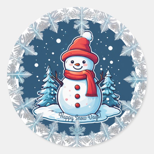 Customisable Snowman "Happy Snow Days" Sticker  (Front)