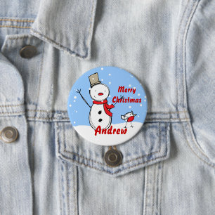 Customisable Snowman xmas party name Button badges