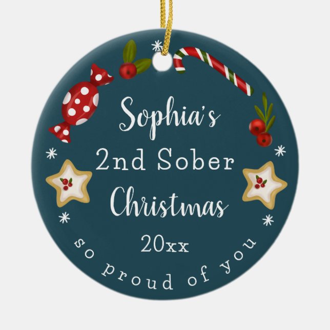 Customisable Sobriety Keepsake Sober Christmas Ceramic Tree Decoration (Front)