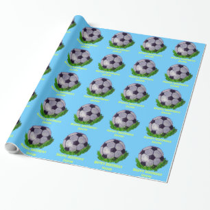 Customisable Soccer ball on grass Wrapping Paper