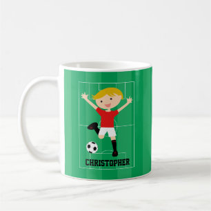 Customisable Soccer Boy 1 Red and White Coffee Mug