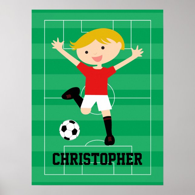 Customisable Soccer Boy 1 Red and White Poster (Front)