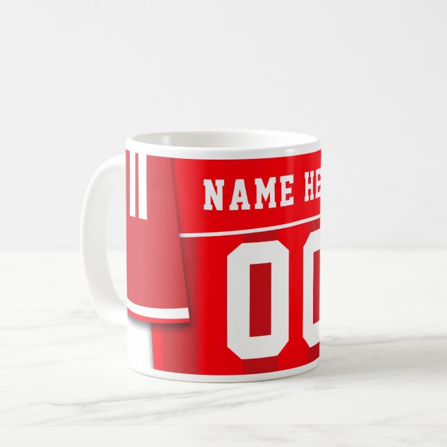 Customisable Soccer Footy Jersey Mug, Red Coffee Mug (Front Left)