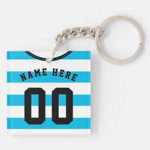 Customisable Soccer Jersey Keyring, Blue Stripes Key Ring