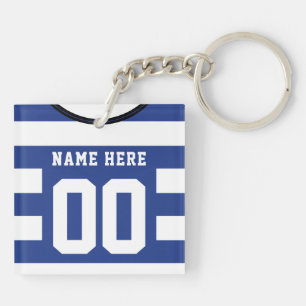 Customisable Soccer Jersey Keyring, Blue Stripes Key Ring