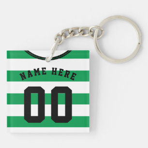 Customisable Soccer Jersey Keyring, Green Stripes Key Ring