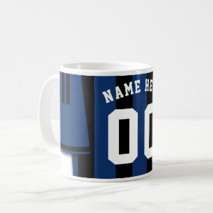 Customisable Soccer Jersey Mug, Black Blue Stripes Coffee Mug
