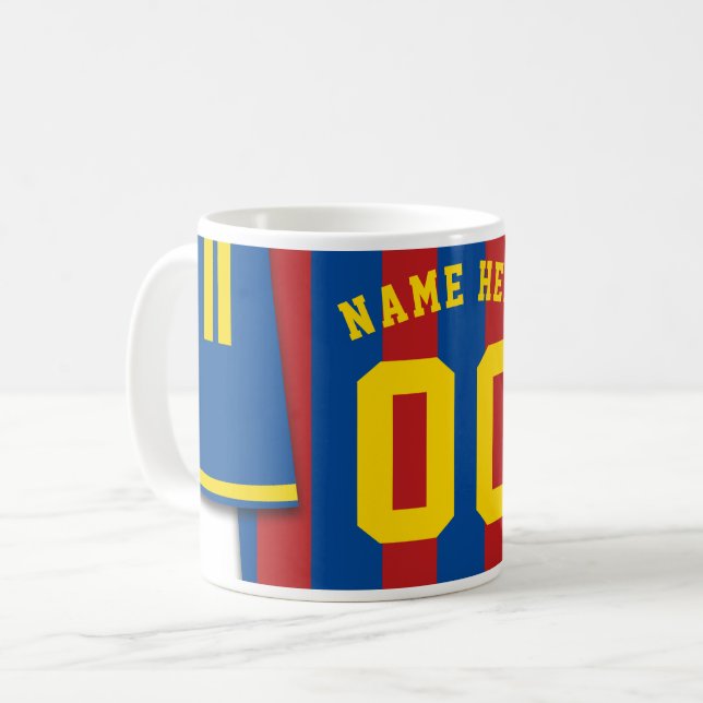 Customisable Soccer Jersey Mug, Black Gold Stripes Coffee Mug (Front Left)