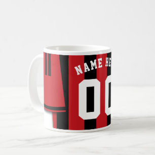 Customisable Soccer Jersey Mug, Black Red Stripes Coffee Mug