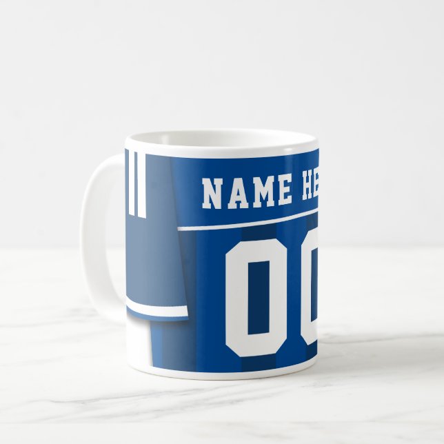 Customisable Soccer Jersey Mug, Blue, Football Coffee Mug (Front Left)