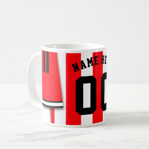 Customisable Soccer Jersey Mug, Red Stripes Coffee Mug