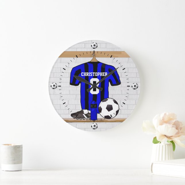 Customisable Soccer Shirt (black and red ) Large Clock (Home)