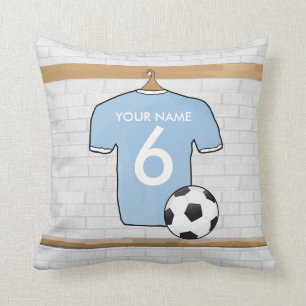 Customisable Soccer Shirt Sky Blue and White Cushion
