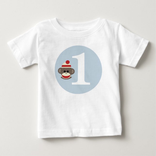Customisable Sock Monkey birthday shirt (Front)