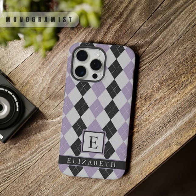 Customisable Soft Lavender Purple Black Argyle iPhone Case (Customizable Soft Lavender Purple Black Argyle iPhone Case)