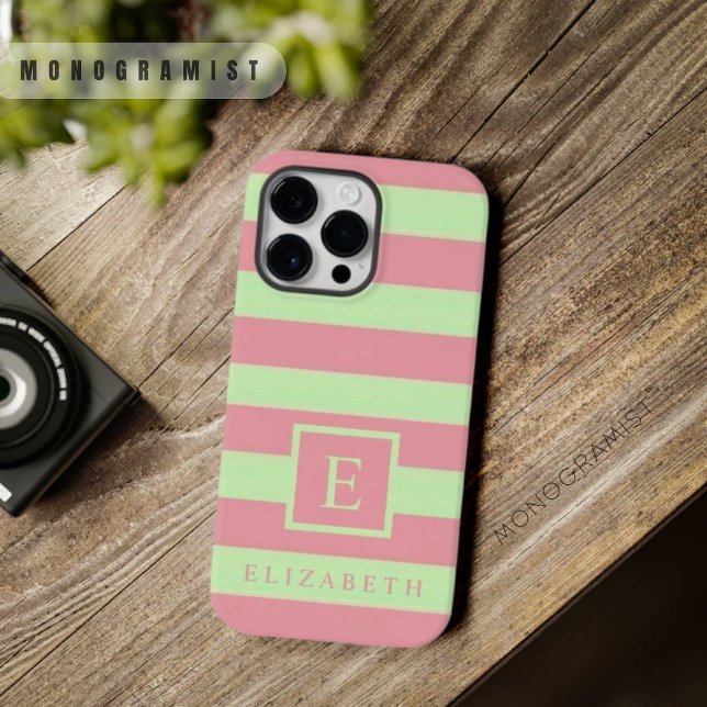 Customisable Soft Pastel Pink Green Colour Stripes Case-Mate iPhone Case (Customizable Soft Pastel Pink Green Color Stripes Case-Mate iPhone Case)