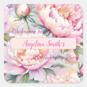 Customisable Soft Pink Peony Bachelorette Party Square Sticker