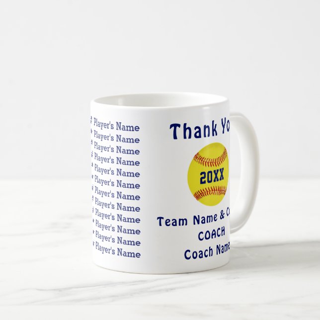 Customisable Softball Coach Gift Ideas All Players Coffee Mug (Front Right)