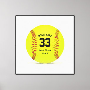Customisable Softball Yellow Red and Black Sport Canvas Print