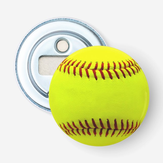 Customisable Softball Yellow Team Bottle Opener (Front)