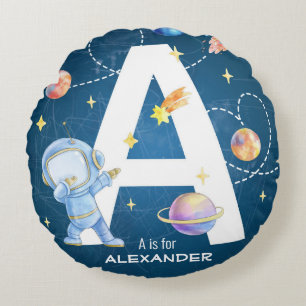 Customisable Space Adventure Letter 'A' Round Cushion