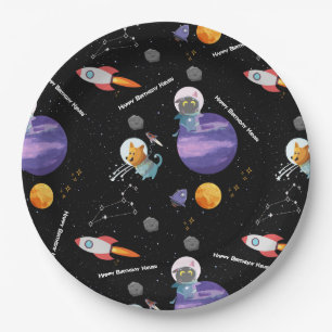 Customisable Space Animals Birthday Paper Plates