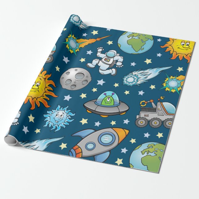 Customisable Space Theme Wrapping Paper (Unrolled)