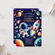 Customisable Space-Themed 1st Birthday Invitation