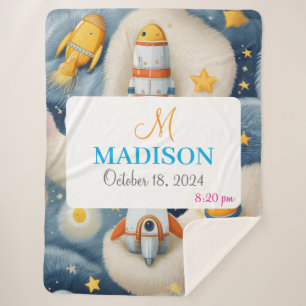 Customisable Space with Name, Monogram & Birthday Sherpa Blanket