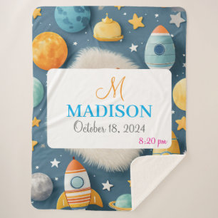 Customisable Space with Name, Monogram & Birthday Sherpa Blanket