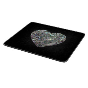 Customisable Sparkly colourful silver mosaic Heart Cutting Board