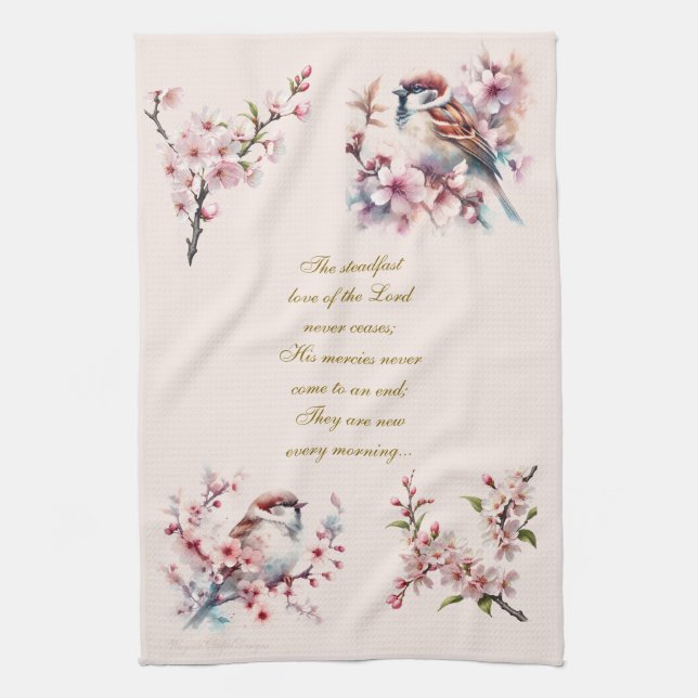 Customisable Sparrow Bible Verse Blush Pink 2 Tea Towel (Vertical)
