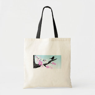 Customisable sparrow bird cherry blossoms graphic tote bag