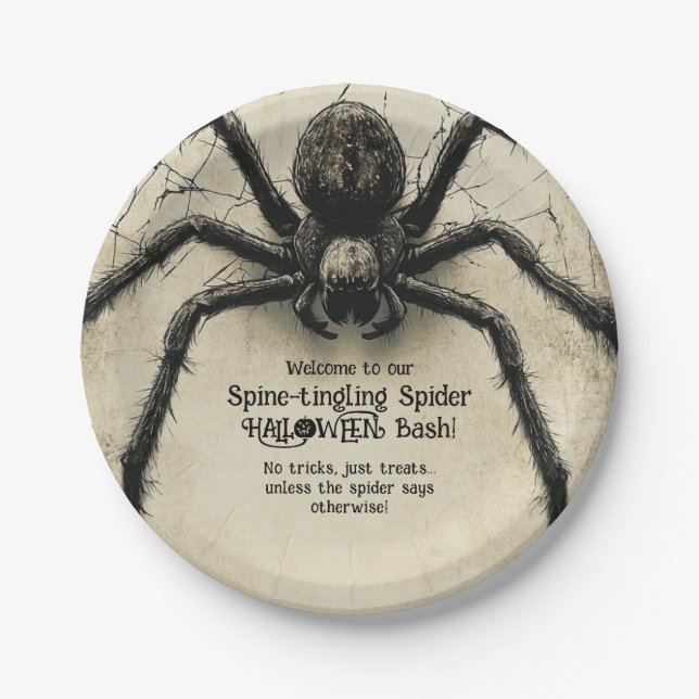 Customisable Spine-tingling Spider HALLOWEEN Bash Paper Plate (Front)