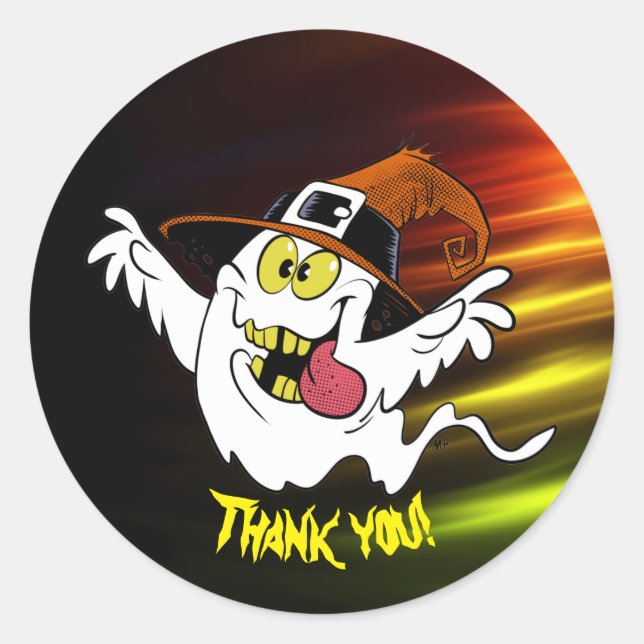 Customisable spooky Halloween ghost thank you Classic Round Sticker (Front)
