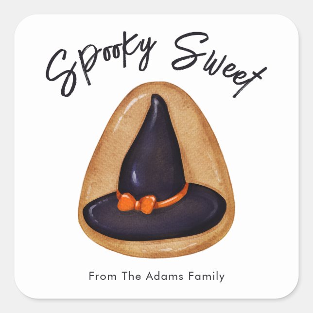 Customisable Spooky Sweet Witch Hat Sugar Cookie Square Sticker (Front)