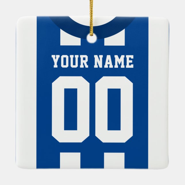 Customisable Sports Jersey Blue Template Ceramic Tree Decoration (Back)