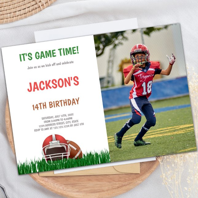Customisable Sports Party Invitations for Kids (Grass Green Football Birthday Invitations photo)