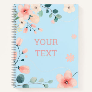 Customisable Spring Pastel Blue Floral Spiral  Notebook