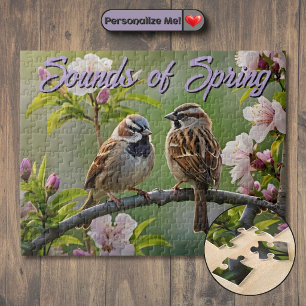 Customisable Spring Sparrows Jigsaw Puzzle