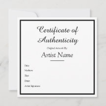 Customisable Square Certificate of Authenticity