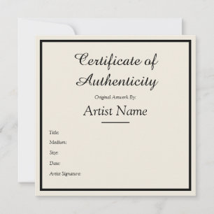 Customisable Square Certificate of Authenticity Card