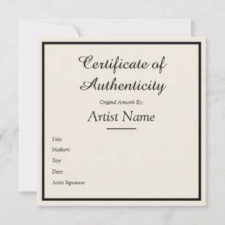 Customisable Square Certificate of Authenticity Card