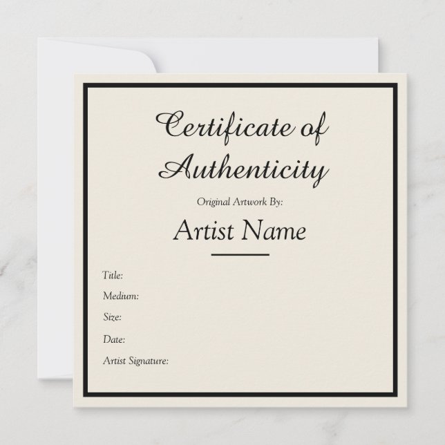 Customisable Square Certificate of Authenticity Card (Front)