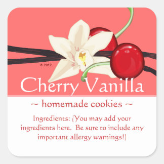 Customisable Square Cherry Vanilla Stickers