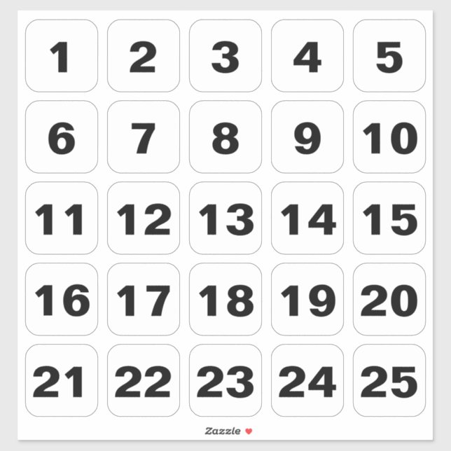 Customisable Square Number Stickers Black on White (Sheet)