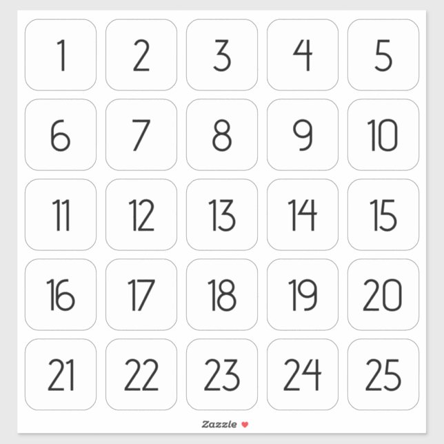 Customisable Square Number Stickers Black on White (Sheet)