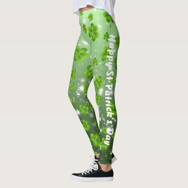 Customisable St. Patrick's Day Shamrock Leggings (Left)