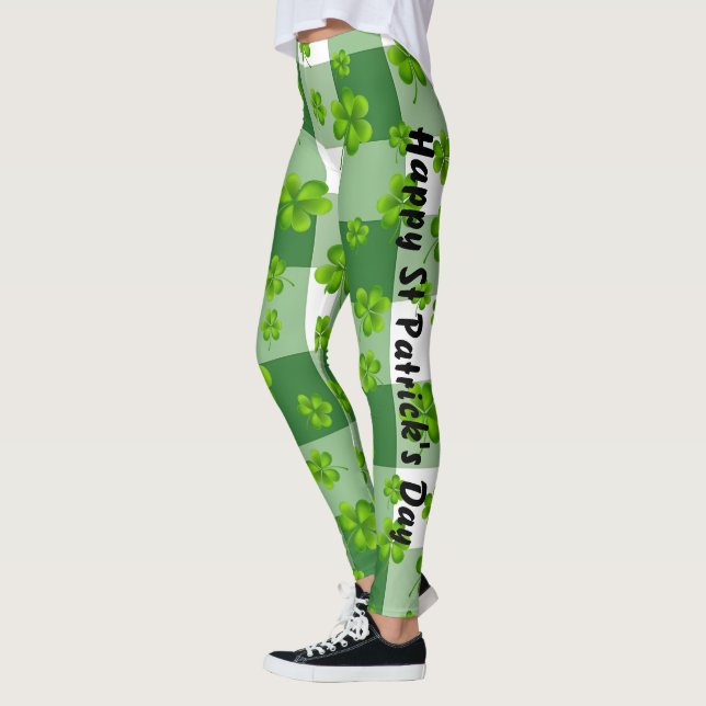 Customisable St. Patrick's Day Shamrock Leggings (Left)