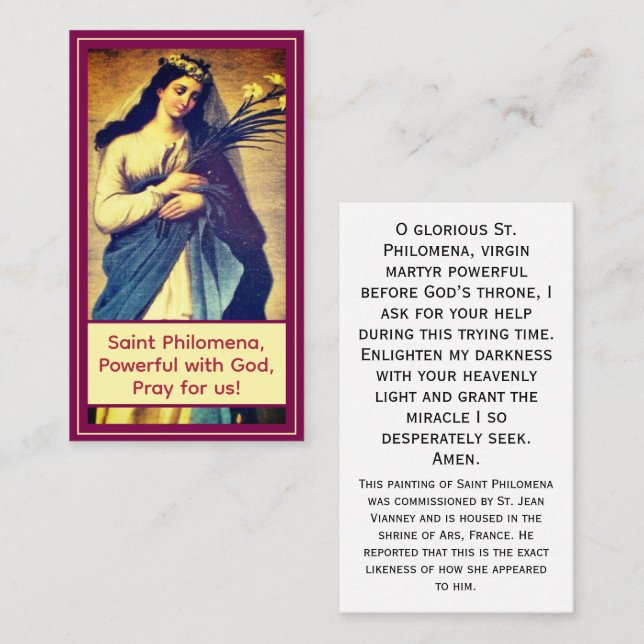 Customisable St. Philomena Prayer Card (Front/Back)